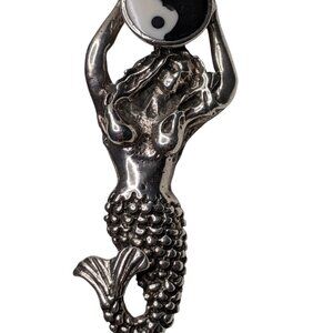 Large Detailed Mermaid Pendant 925 Sterling Silver Yin/Yang Inlay 13.5 Gr 50mm